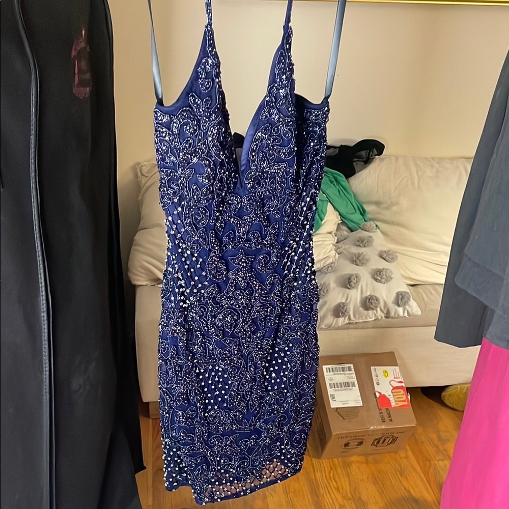 Elegant Blue Embellished Dress